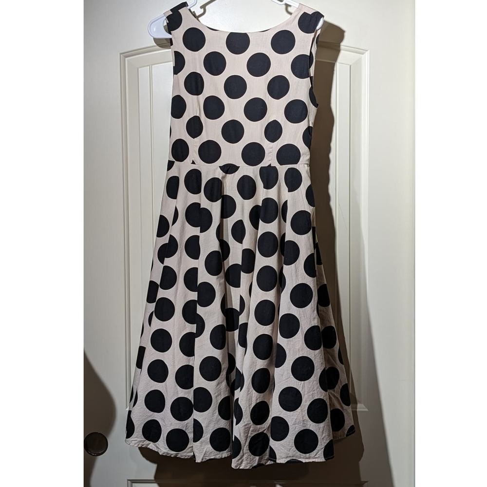 Jolie Moi Cream Black Polka Dot Fit and Flare Tie Back Dress Womens Sz 12